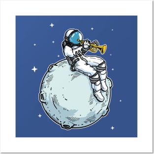 astronaut spielt trompete musik Posters and Art